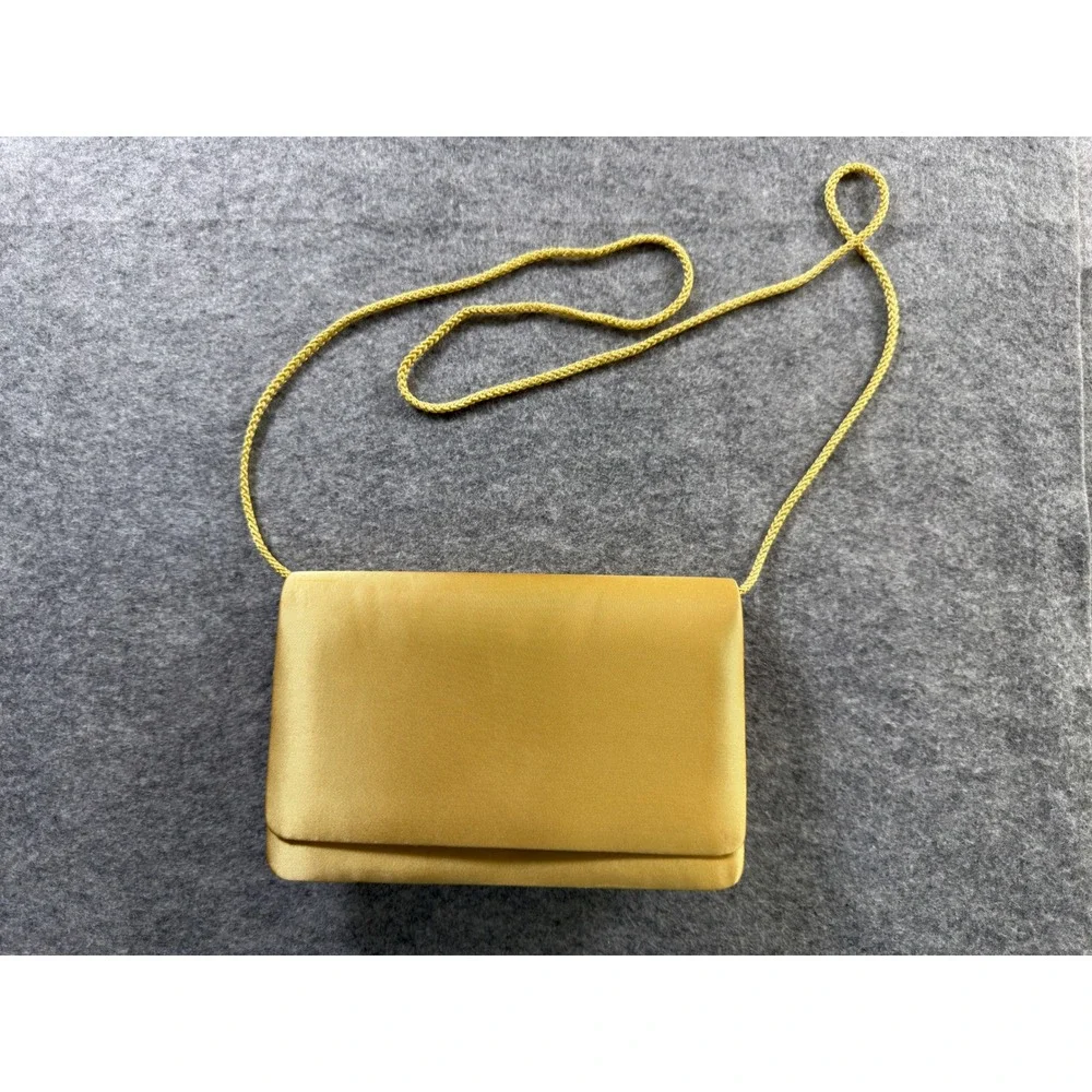 Unbranded Satin Evening Clutch Bag Womens OS Gold Yellow Braided Strap Mirror